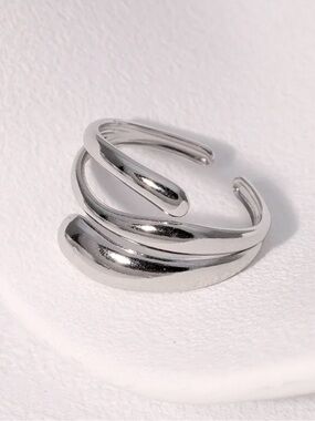 Silver Sculptural Wrap Ring | Open Band Stainless Steel Adjustable